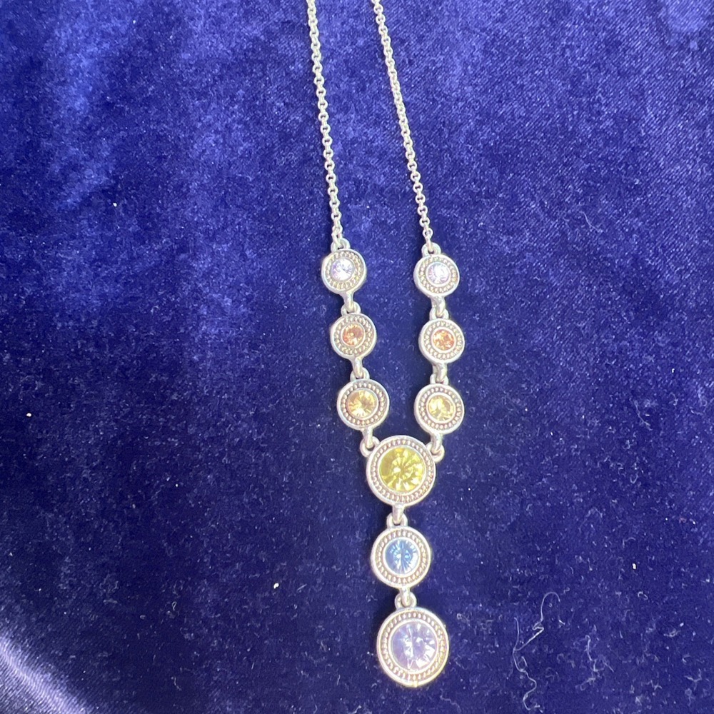 Napier Drop Necklace Rhinestone Blue Pink Yellow Purple Silver Tone - Picture 6 of 9